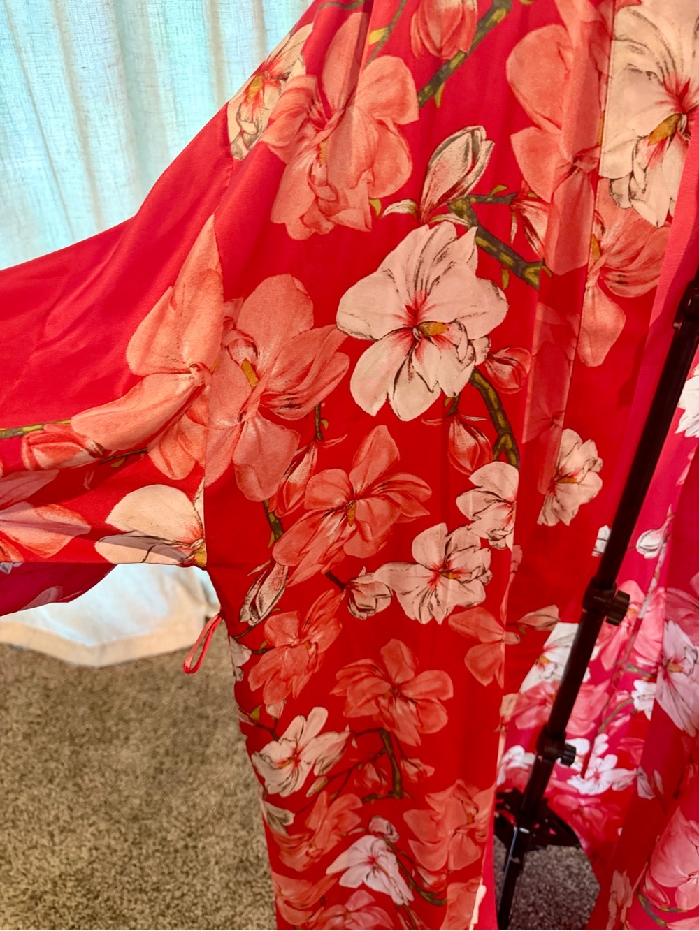 Natori Red Floral Satin Kimono Robe - Women Intimates & Sleepwear - Picture 2 of 4